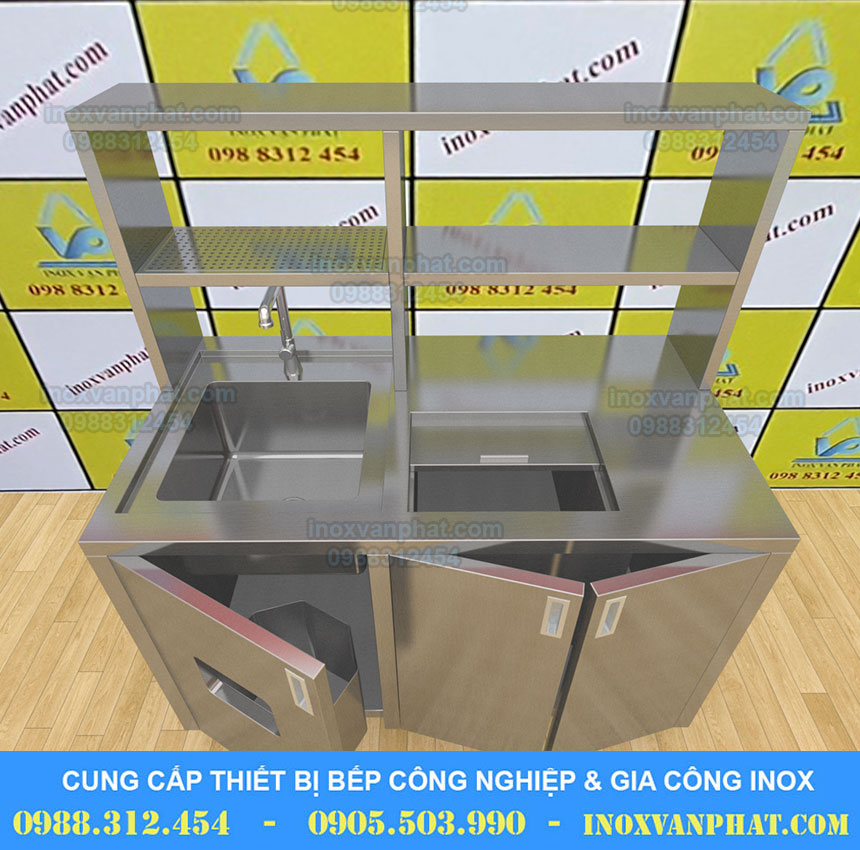 Quầy pha chế trà sữa inox Vạn Phát