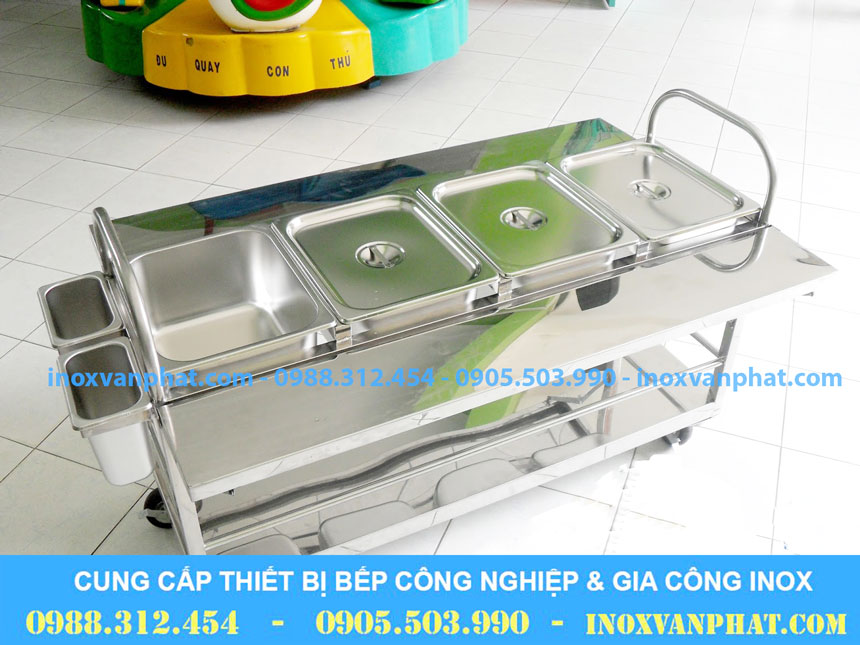 Xe đẩy inox chia phần khay
